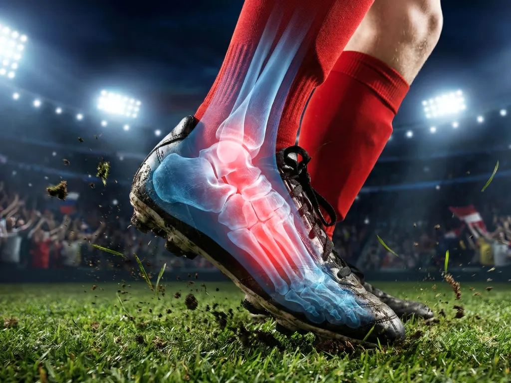 Football ankle injury causing a sprained ankle